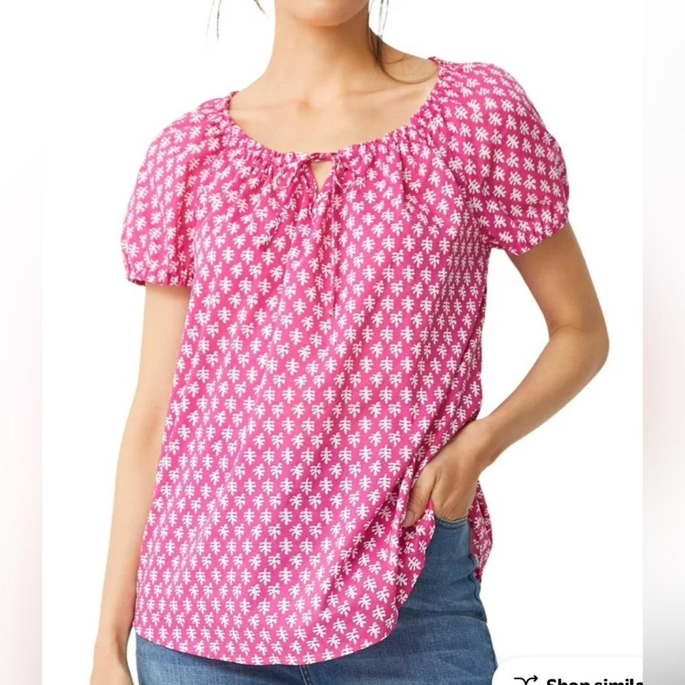 Ellos Women's Keyhole Neckline Peasant Blouse Shirt